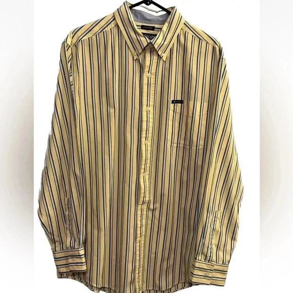 CHAPS Men’s Blue/Yellow Striped Long Sleeve Button Down Shirt Large EUC - Picture 2 of 8